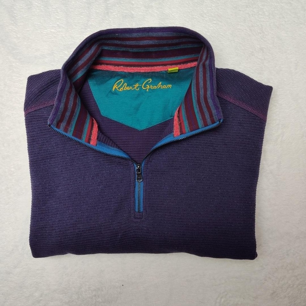 Robert Graham Sweater Mens XL Purple Quarter Zip Mock Neck Waffle Knit Pullover